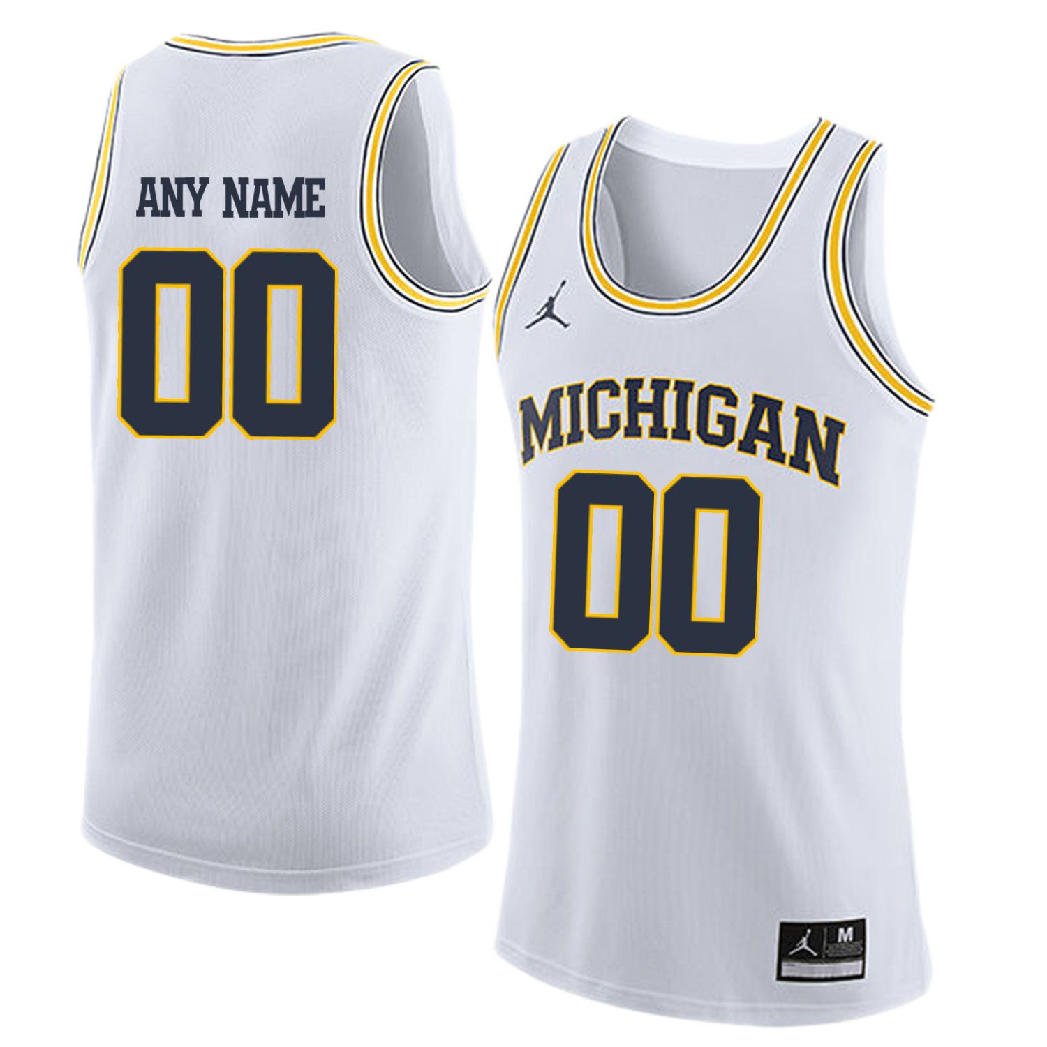 Men Jordan University of Michigan Basketball White #00 Any name Customized NCAA Jerseys->customized ncaa jersey->Custom Jersey